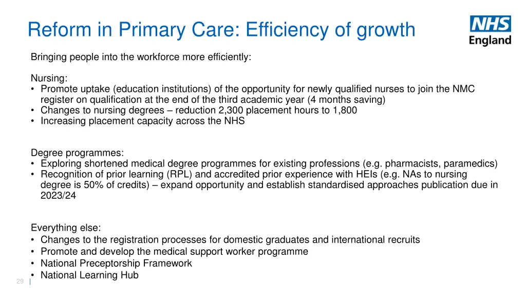 reform in primary care efficiency of growth