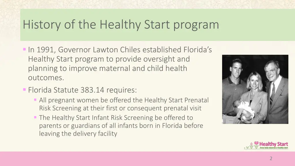 history of the healthy start program