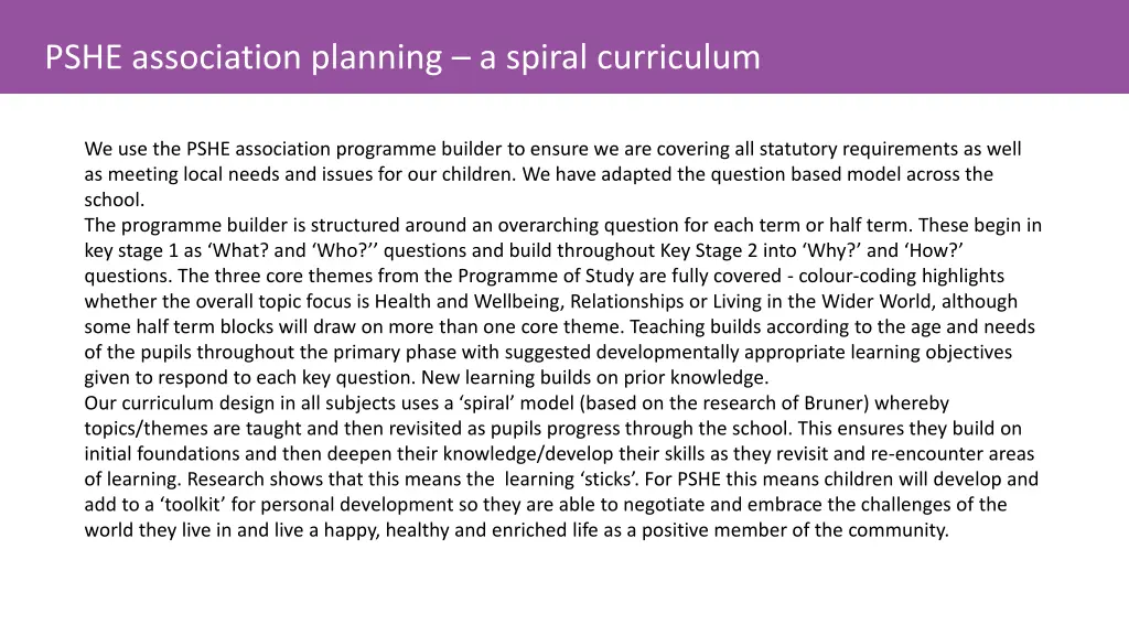 pshe association planning a spiral curriculum
