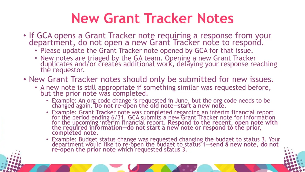 new grant tracker notes