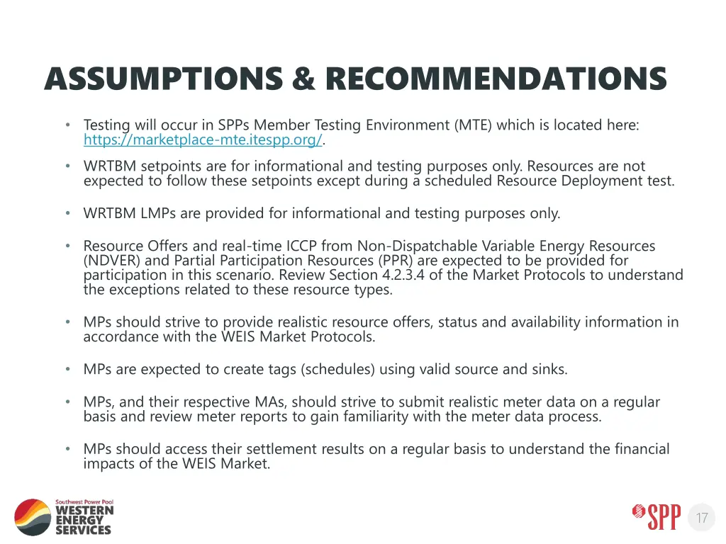 assumptions recommendations