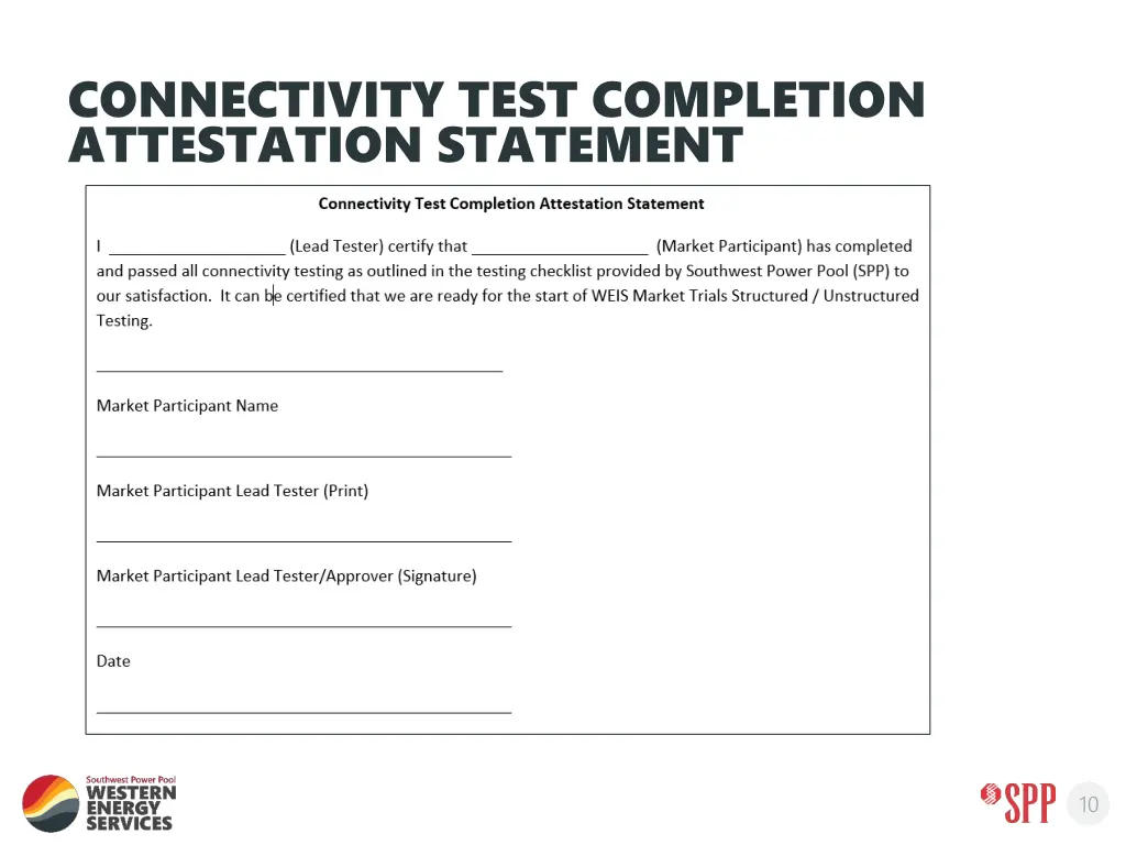 connectivity test completion attestation statement