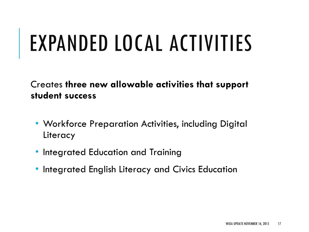 expanded local activities