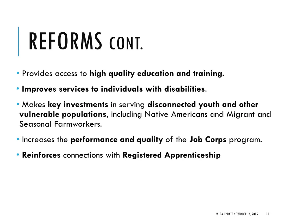 reforms cont