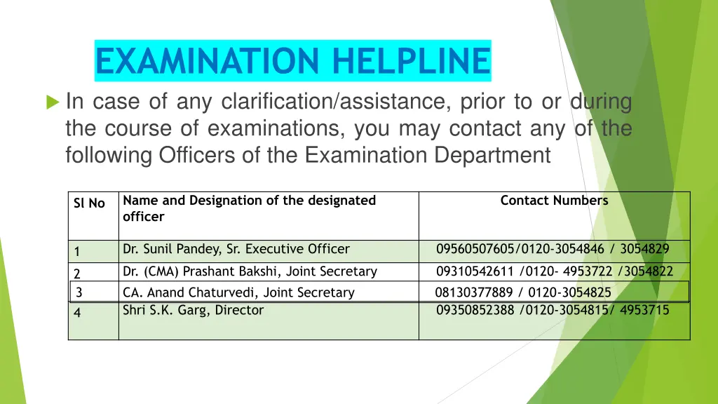 examination helpline in case of any clarification