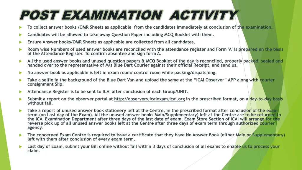 post examination activity to collect answer books