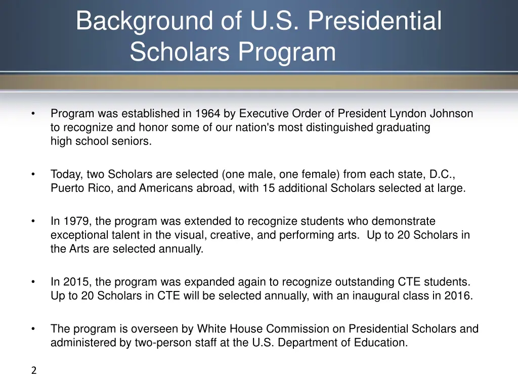 background of u s presidential scholars program
