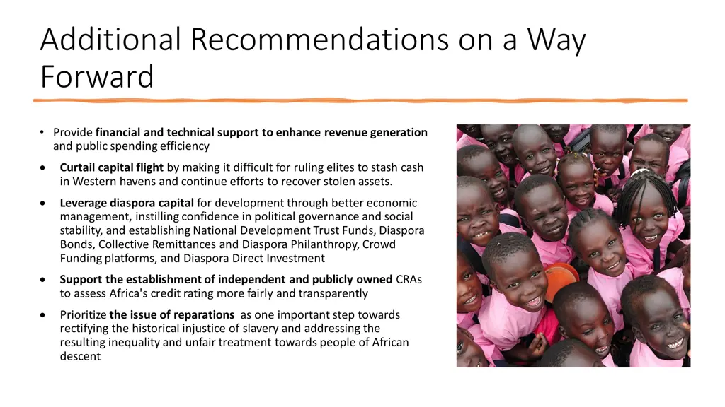 additional recommendations on a way forward