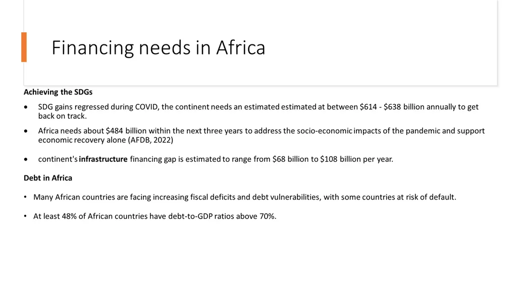 financing needs in africa