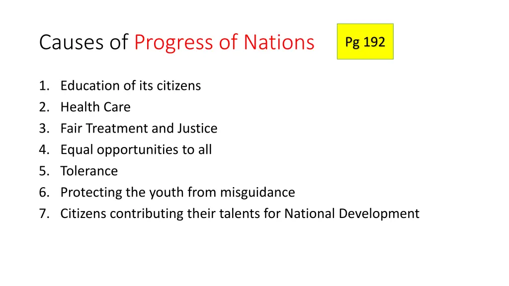 causes of progress of nations