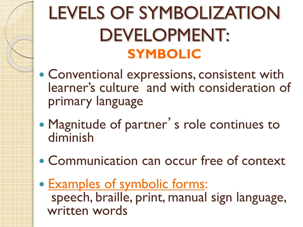 levels of symbolization development symbolic