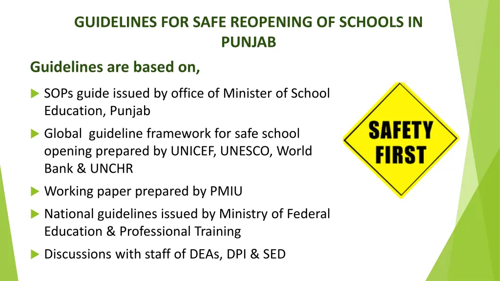 guidelines for safe reopening of schools