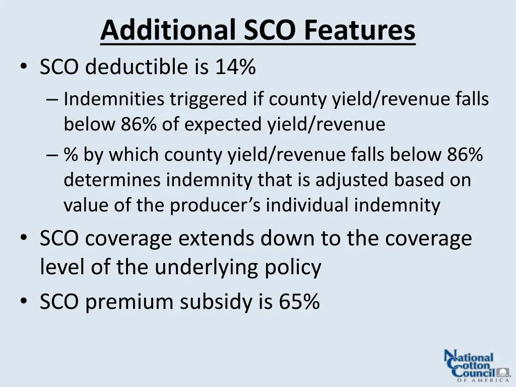 additional sco features sco deductible