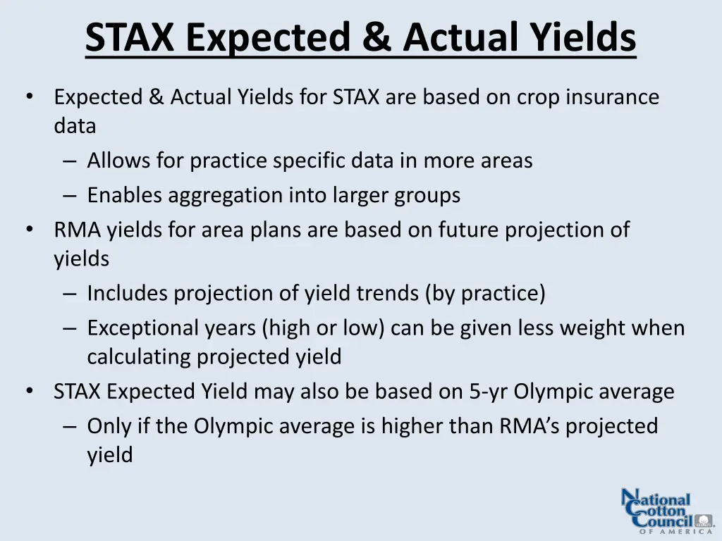 stax expected actual yields