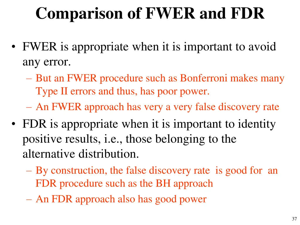 comparison of fwer and fdr