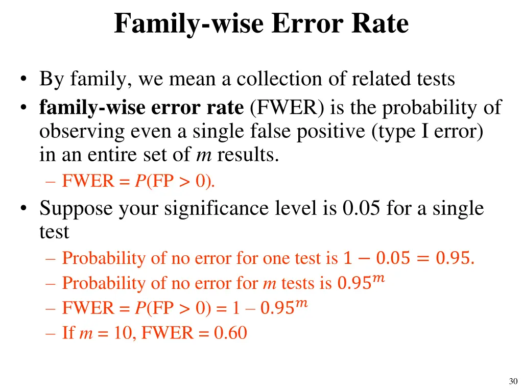family wise error rate