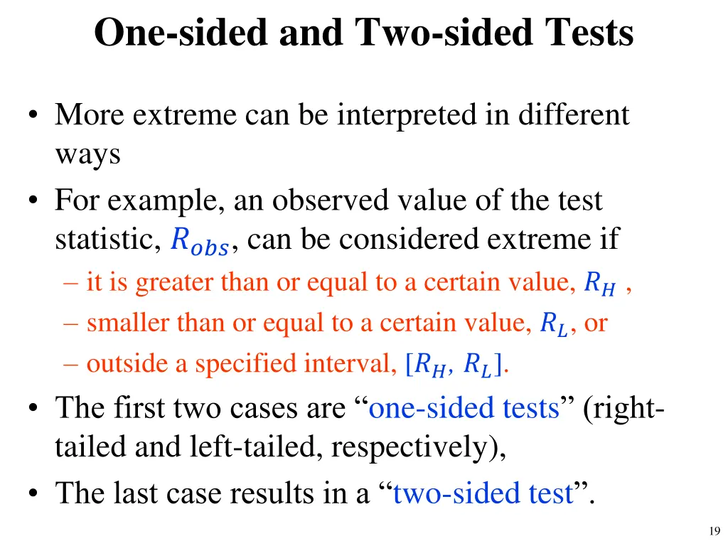 one sided and two sided tests