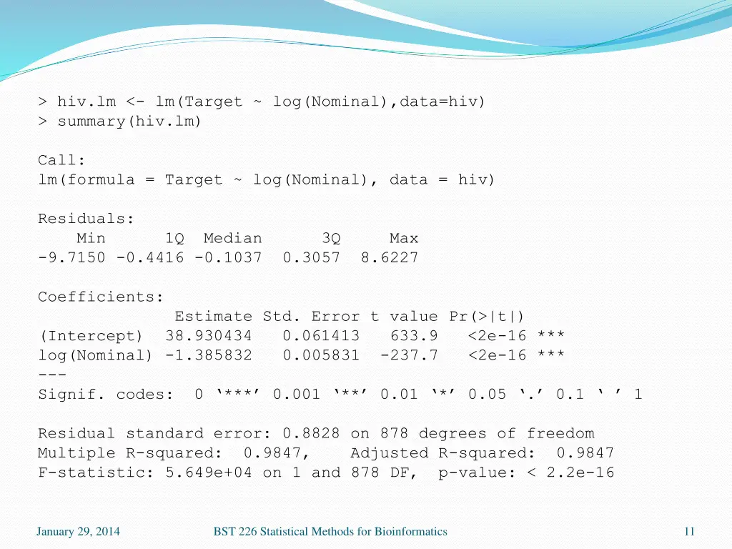 hiv lm lm target log nominal data hiv summary