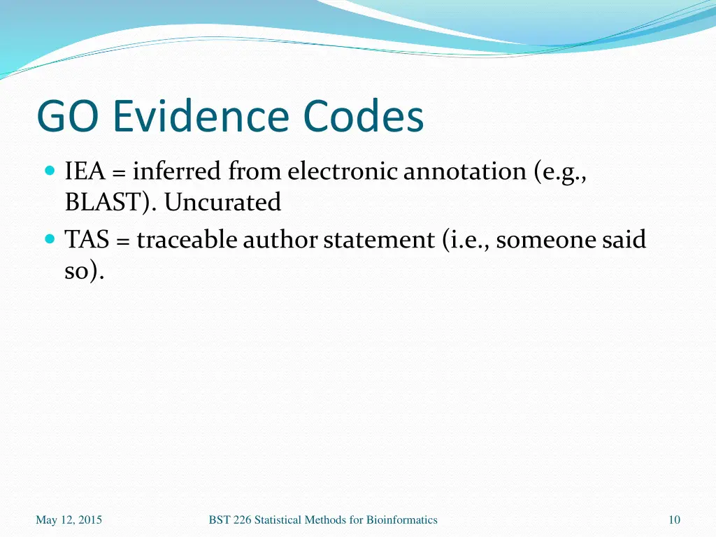 go evidence codes