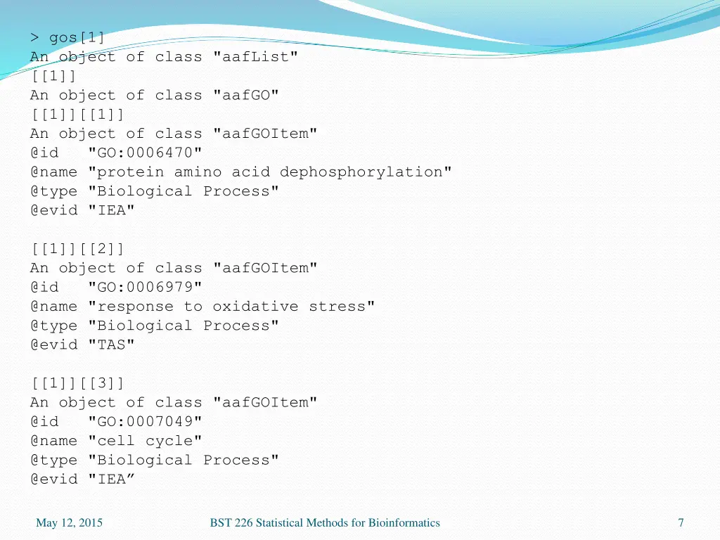gos 1 an object of class aaflist 1 an object