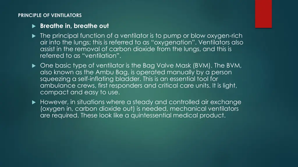 principle of ventilators