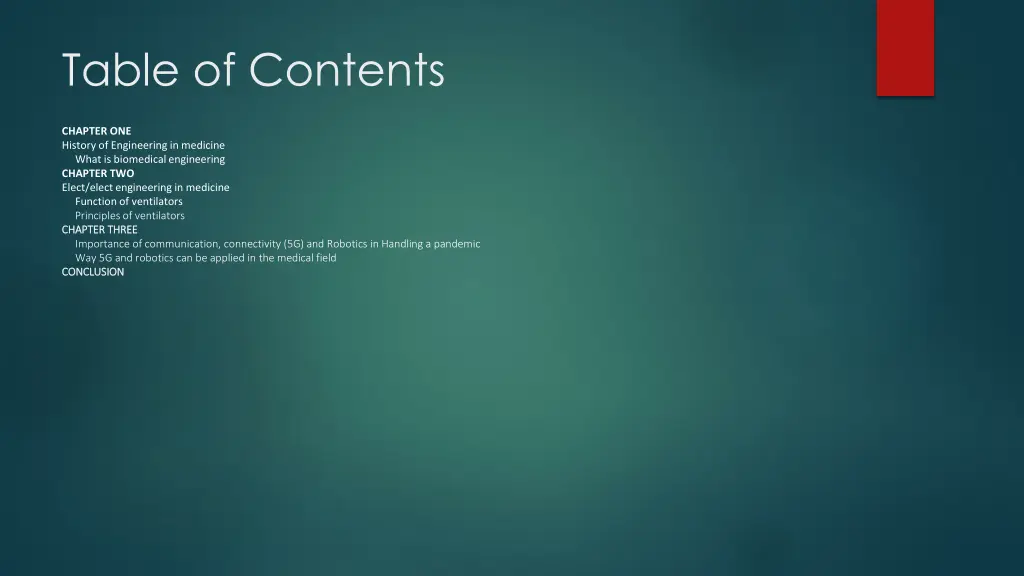table of contents