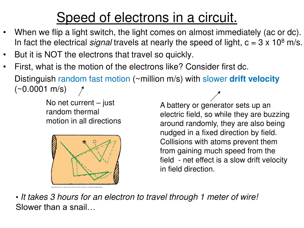 speed of electrons in a circuit when we flip
