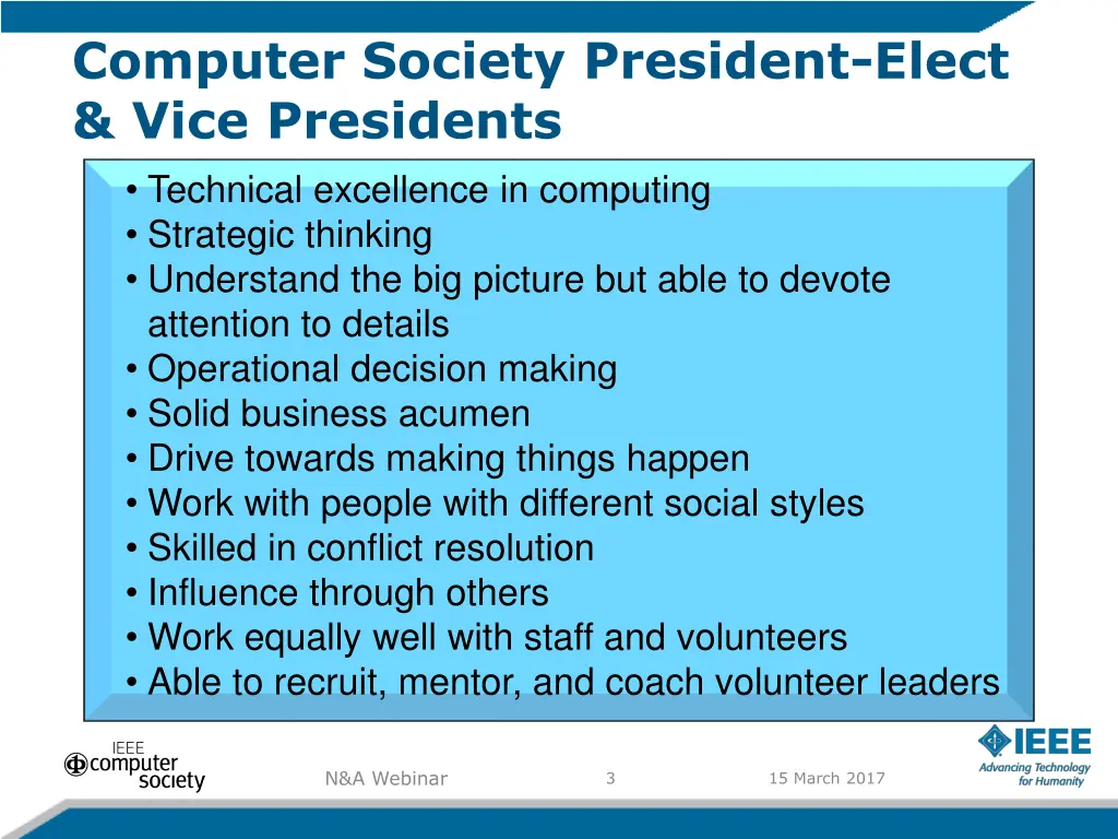 computer society president elect vice presidents