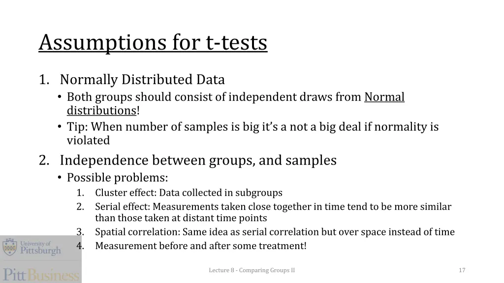 assumptions for t tests