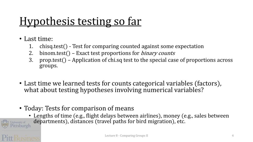 hypothesis testing so far