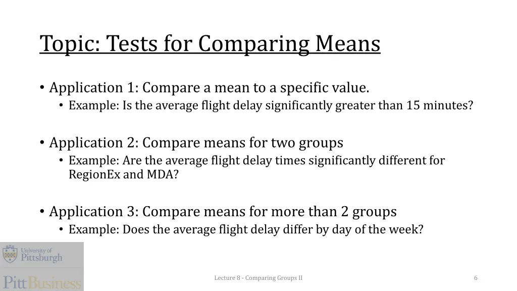 topic tests for comparing means