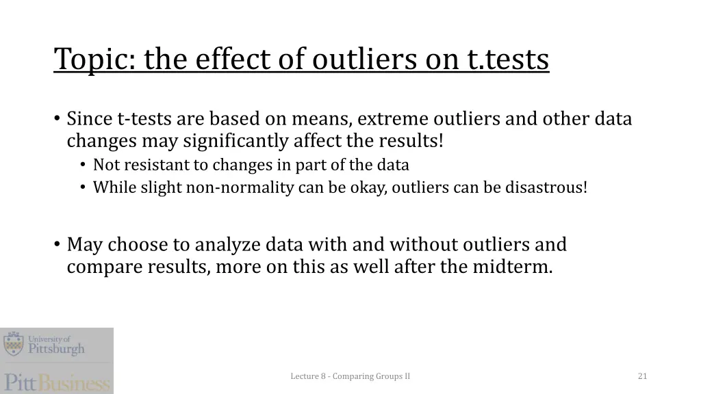 topic the effect of outliers on t tests