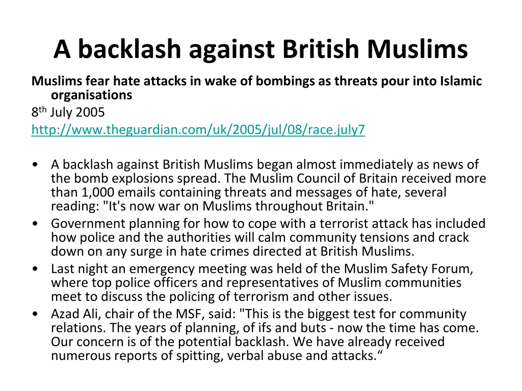 a backlash against british muslims