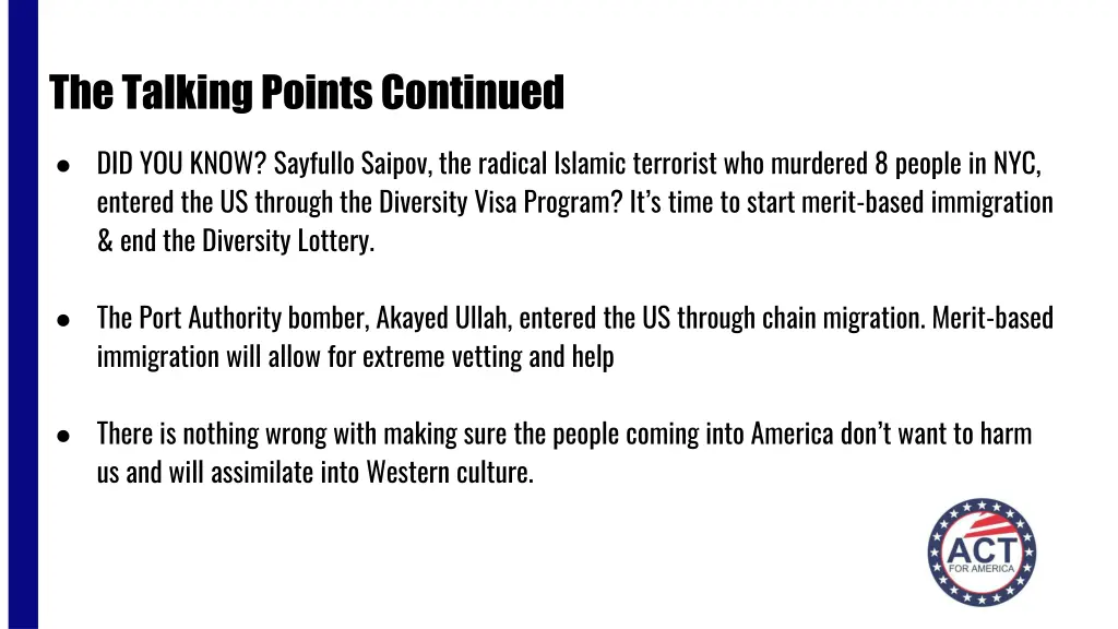 the talking points continued