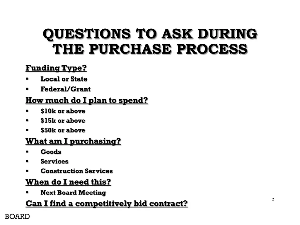 questions to ask during the purchase process