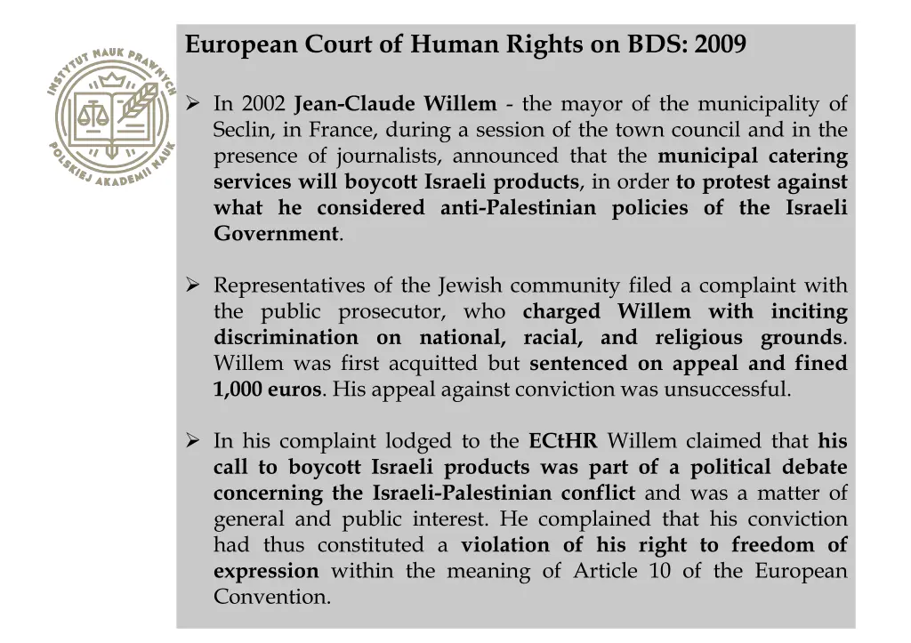 european court of human rights on bds 2009