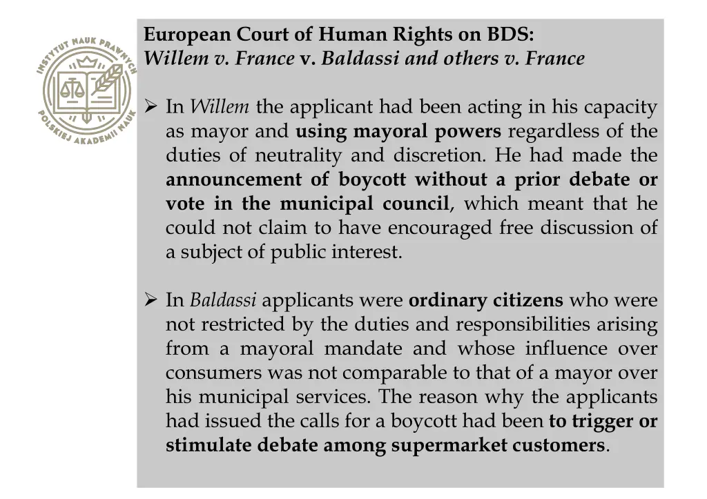 european court of human rights on bds willem