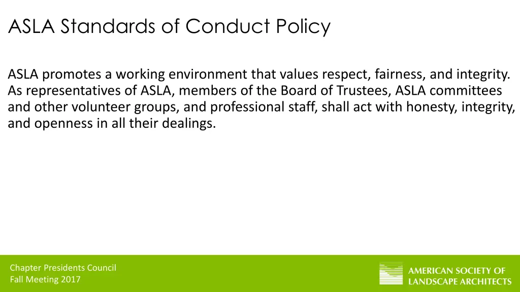 asla standards of conduct policy