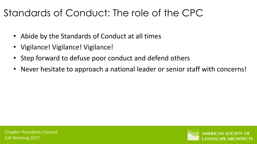 standards of conduct the role of the cpc
