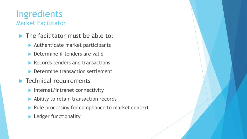 ingredients market facilitator