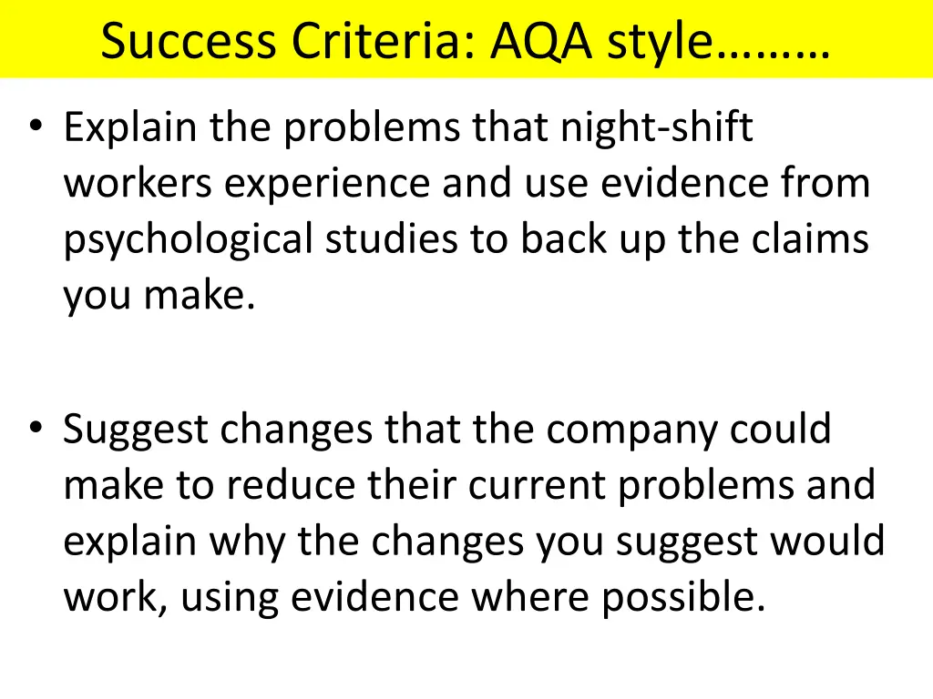 success criteria aqa style