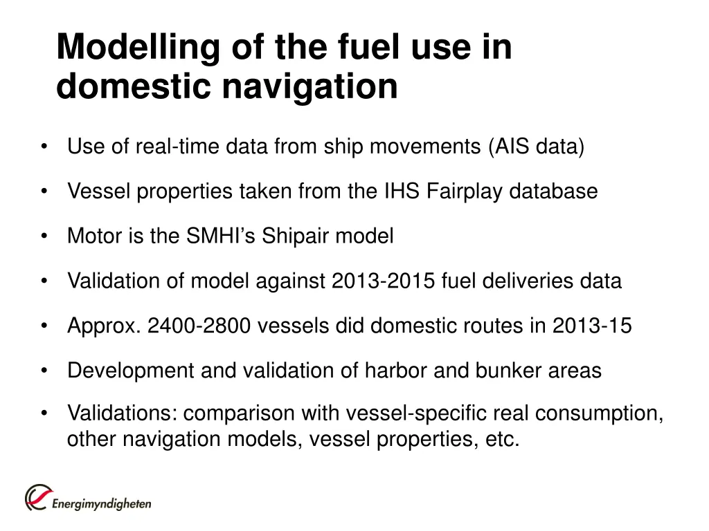modelling of the fuel use in domestic navigation