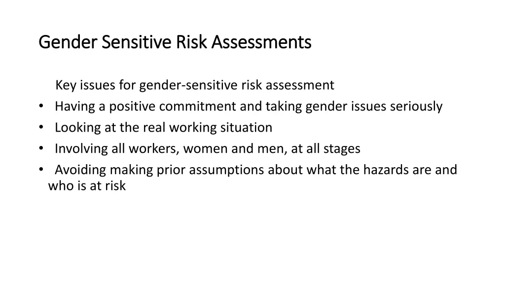 gender sensitive risk assessments gender