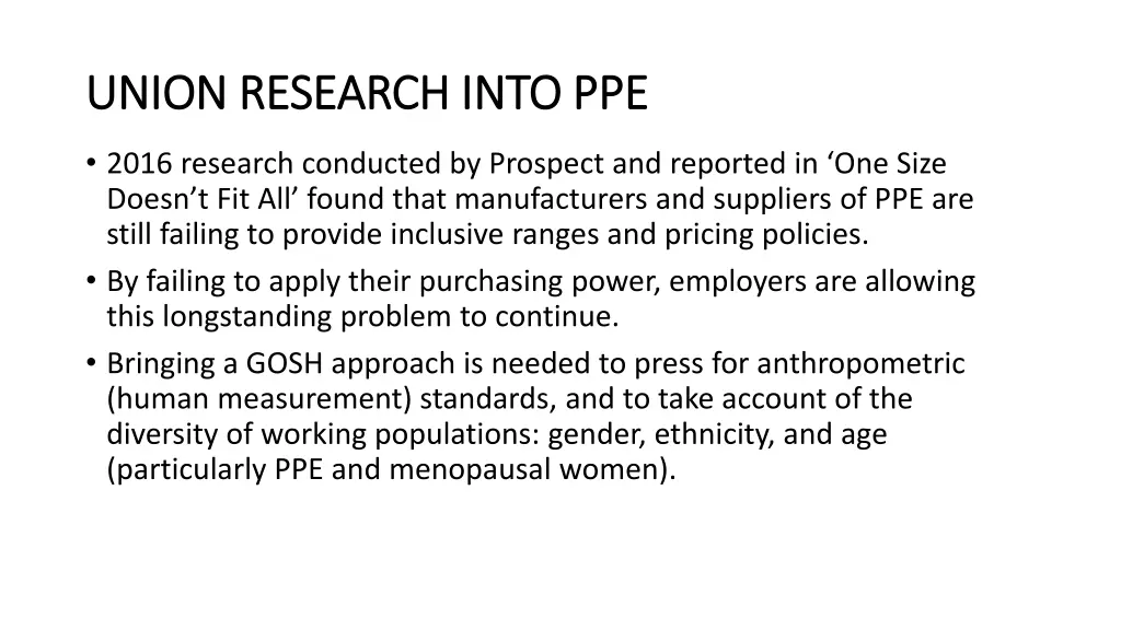 union research into ppe union research into ppe