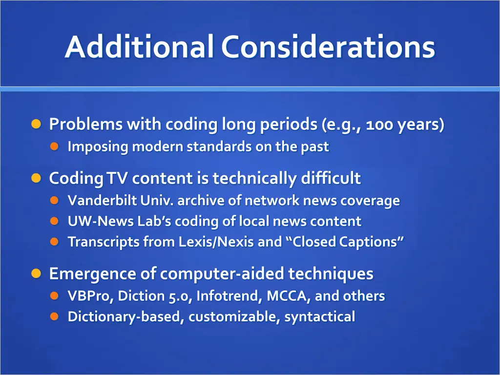 additional considerations