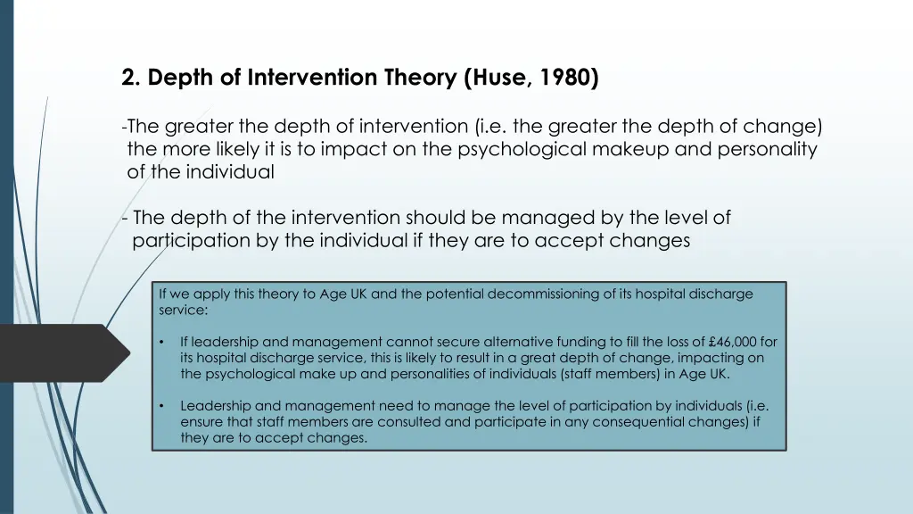 2 depth of intervention theory huse 1980