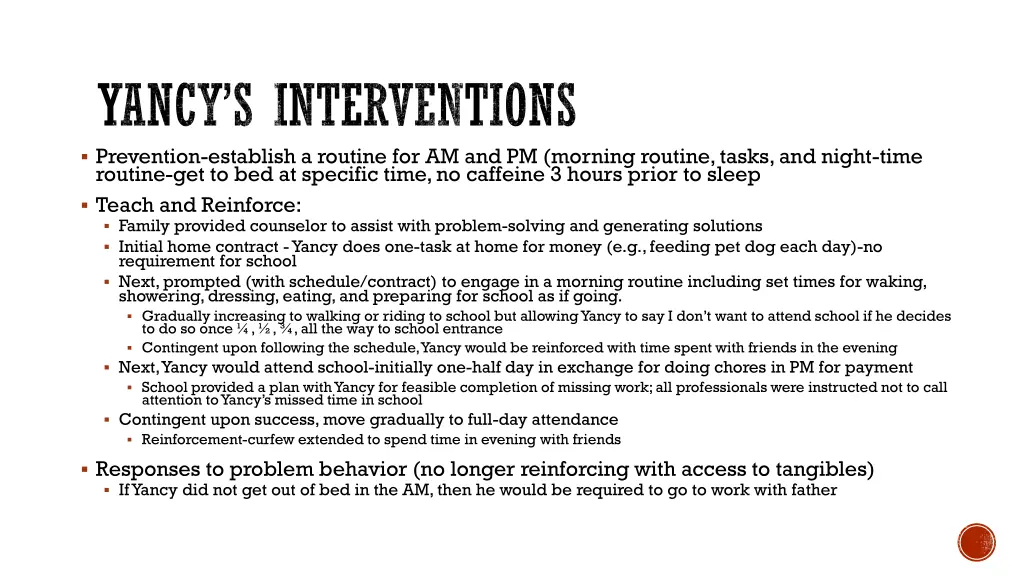 yancy s interventions prevention establish
