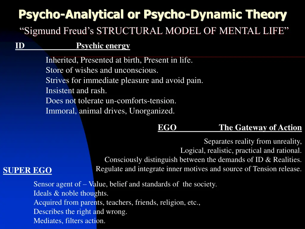 psycho analytical or psycho dynamic theory