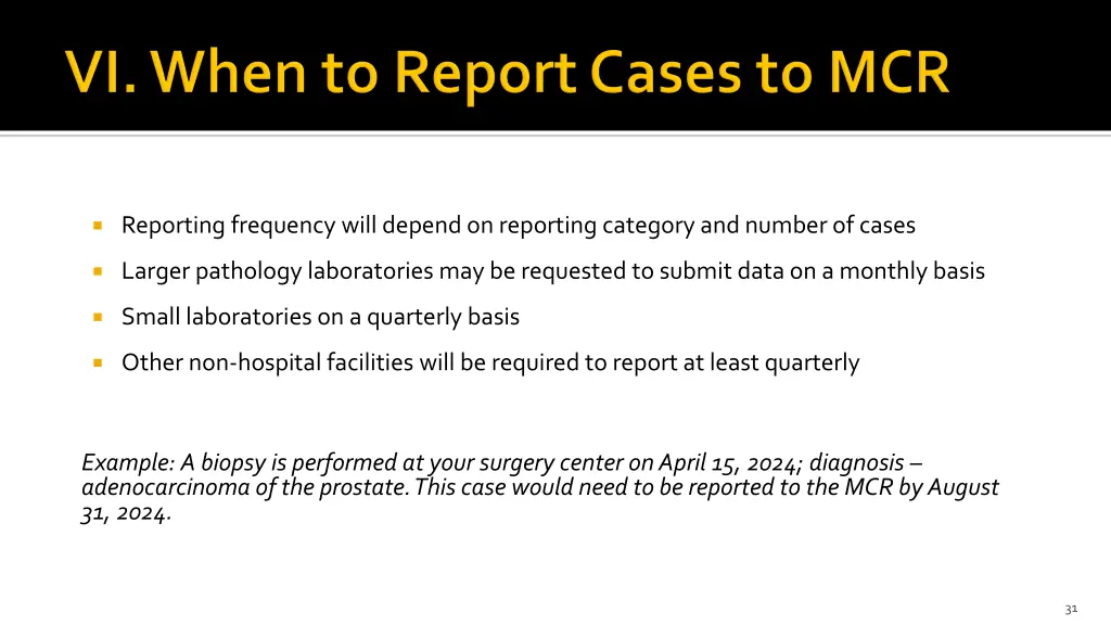 reporting frequency will depend on reporting