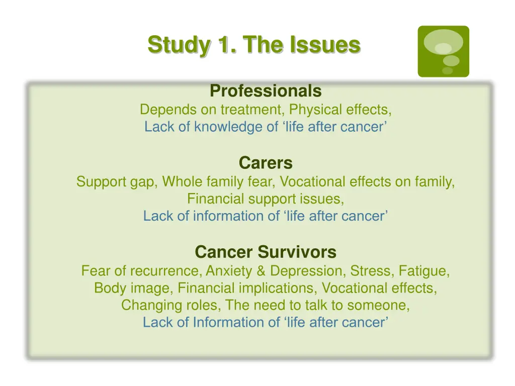 study 1 the issues